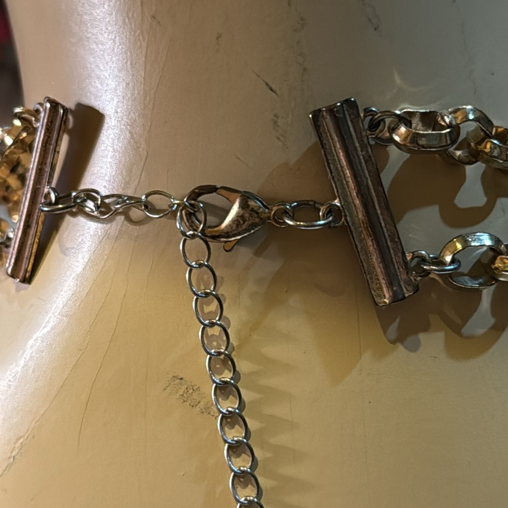 DOUBLE GOLD CHAIN MODERN CHOKER WITH GOLD HANGING FRINGE - Picture 5 of 5